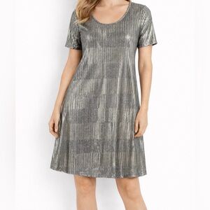 Espresso Metallic Silver Shimmer Party Dress Size M